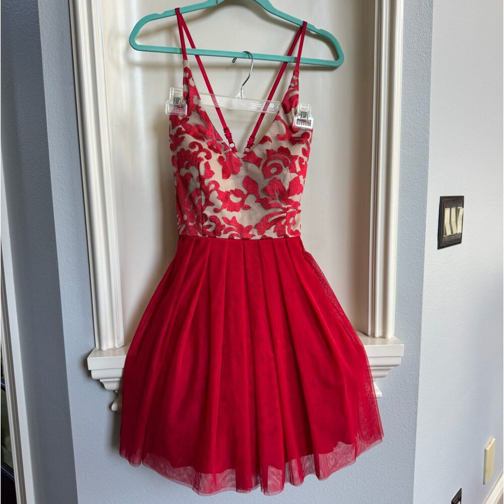 Nights By Tease Me Red Dress with Nude and Red Lace Top Size 7